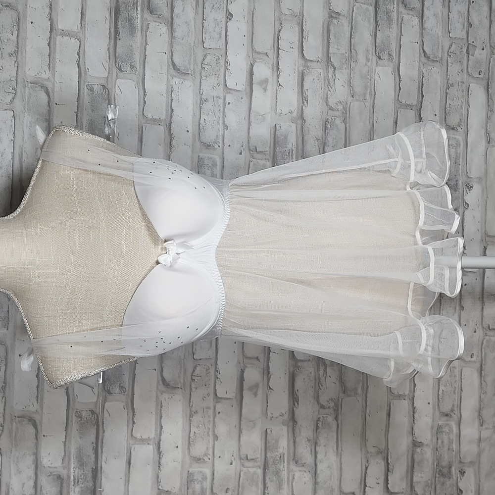 Frederick's of Hollywood White Bridal Rhinestone Teddy Nightgown Lingerie